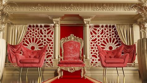 3d render of red carpet leading to king throne on arabesque style with ...