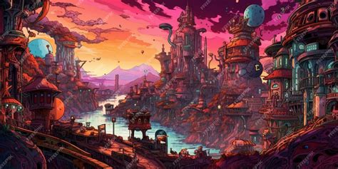 A painting of a city with a river and a bridge generative ai | Premium ...