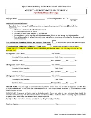 Fillable Online AssureCare Insurance Dependent Status Form - amaesdnet ...