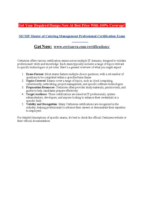 MCMP Master of Catering Management Professional Certification Exam ...