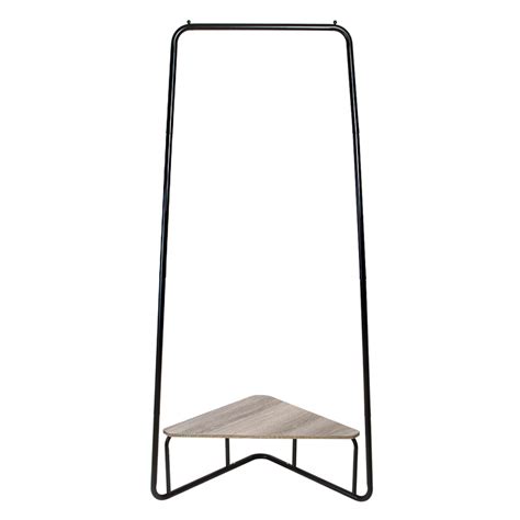 Jami Corner Black Garment Rack with Brown Shelf | At Home