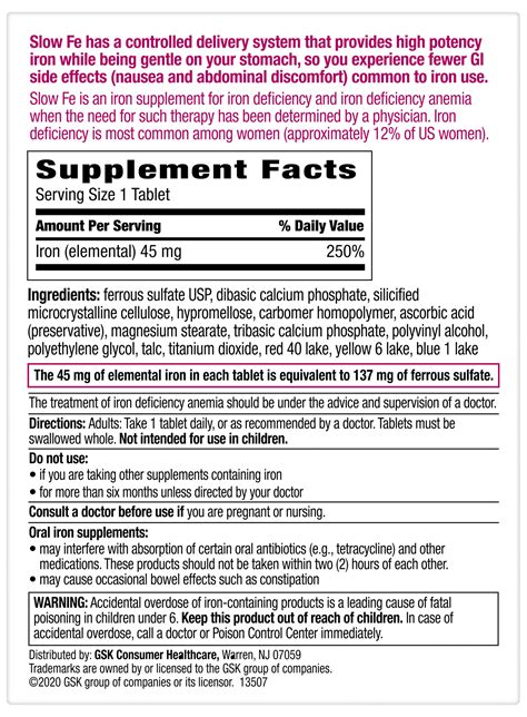 Iron Supplement Label
