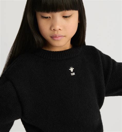Kids' Short-Sleeved Sweater Black Cotton, Wool and Alpaca Knit | DIOR
