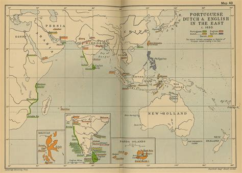 Historical Map of Portuguese, Dutch, and English Colonies in Asia 1650