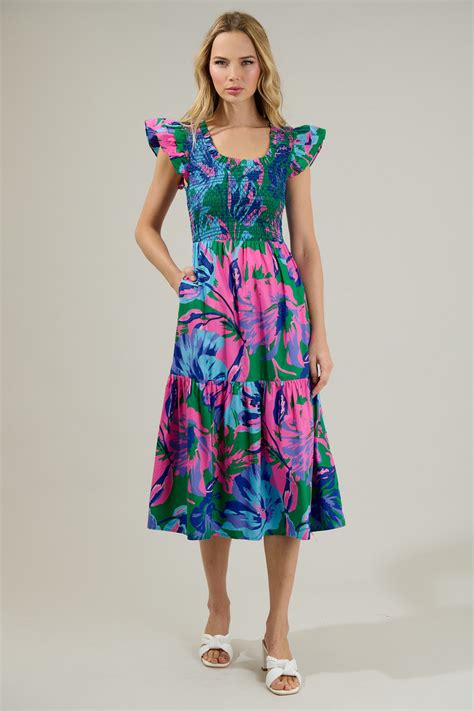 Raylee Floral Wendy Smocked Midi Dress – Sugarlips