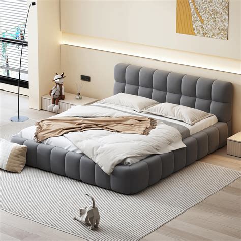 Amazon.com: Queen Size Upholstered Platform Bed Frame, Thick Linen ...