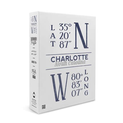 Charlotte, North Carolina, Latitude and Longitude (Blue) (1000 Piece Puzzle, Size 19x27 ...