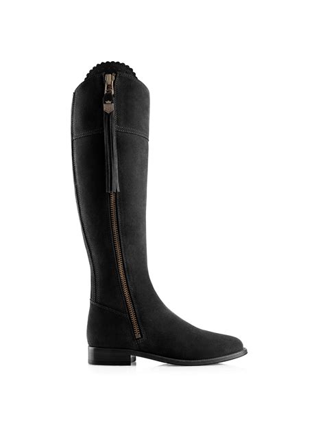 Regina - Women's Tall Boots Black Suede Sporting | Fairfax & Favor