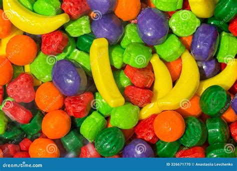 A Colorful Assortment of Fruit-shaped and Fruit-flavored Candies Stock ...