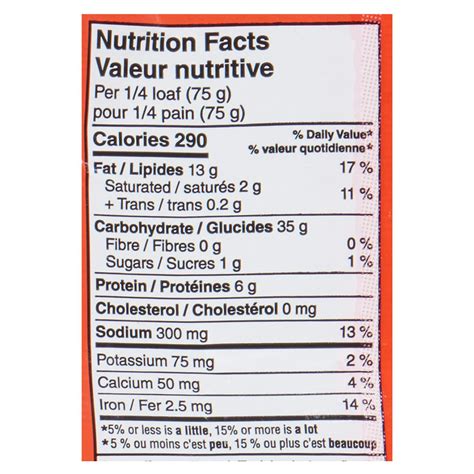 Garlic Bread Nutrition Label | Besto Blog