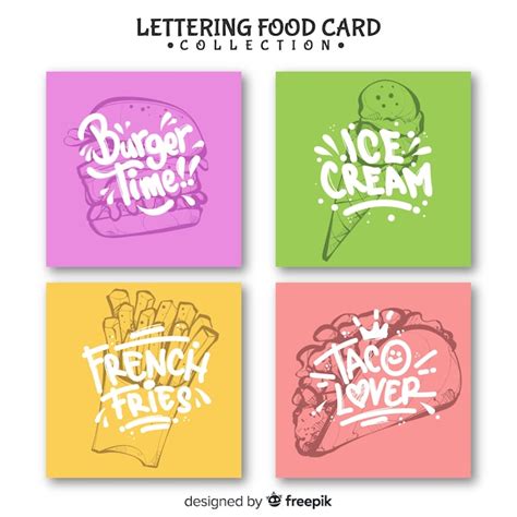 Lettering food card set | Free Vector