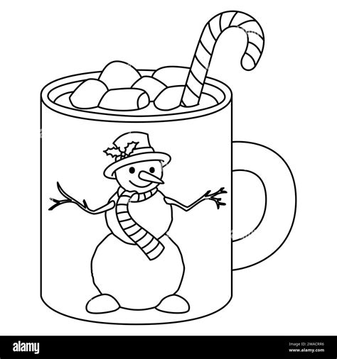 Cute holiday mug with snowman. Hot chocolate with marshmallows and ...