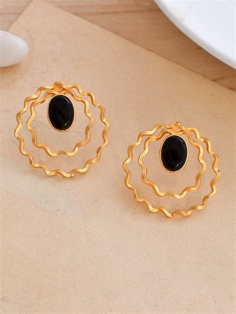 Buy Gold Plated Black Stone Drop Earrings for Women Online at ...