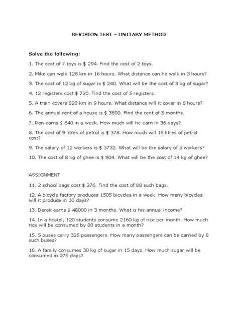 Image result for Unitary Method Math Problems