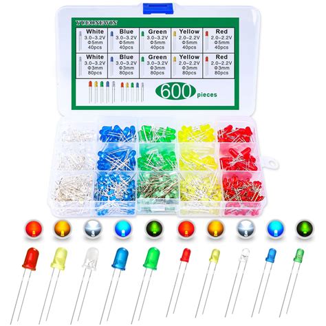 Buy YUEONEWIN600Pcs 3mm 5mm LED Light Emitting Diodes Assortment Kit ...
