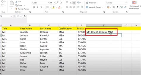 Create Formula Using the Concat Function to Combine the Text String 的图像结果