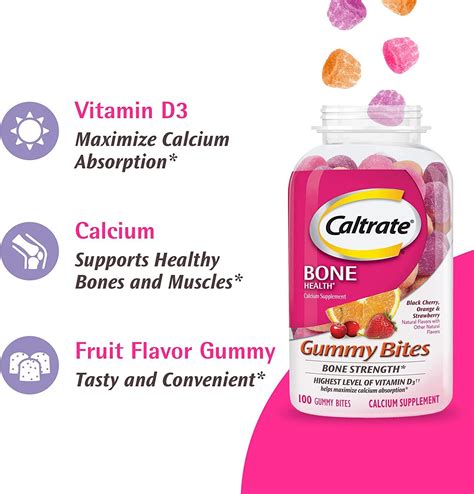 Caltrate Gummy Bites 500mg Calcium & Vitamin D Supplement - Black Cherry, Strawberry, Orange ...