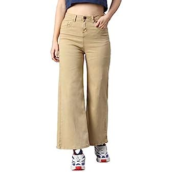 HIGH STAR Women Khaki Wide Leg Stretchable Jeans : Amazon.in: Fashion