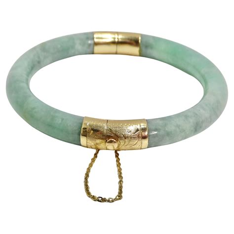 Jadeite, 14k Yellow Gold Bracelet For Sale at 1stDibs | jade bangle with gold clasp, 14k jade ...