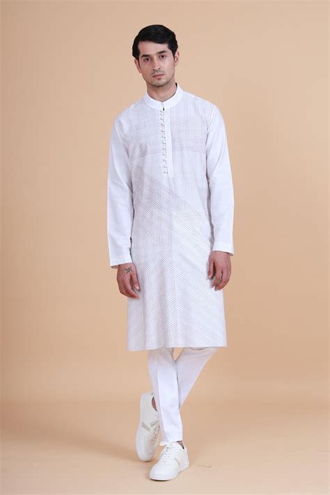 Linear Criss Cross Stitch Textured Kurta - Elahe