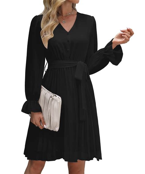 Kenaque Womens Long Sleeve V Neck Dresses for Wedding Guest Ruffle ...