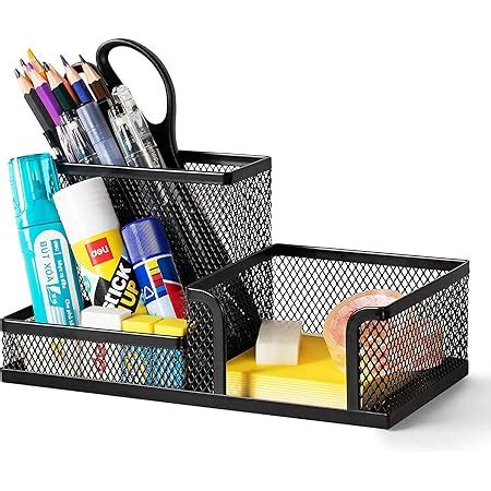 NETXE 3 Compartments Metal Office Storage Black Mesh Letter Paper File ...