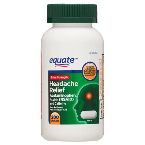 Equate Extra Strength Headache Relief Acetaminophen, Aspirin, Caffeine Caplets, 200 Count HSA ...