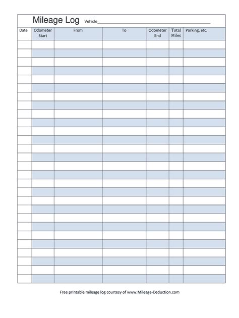 Mileage Log Form - Blank Fillable Template | Fill Out, Print & Download ...