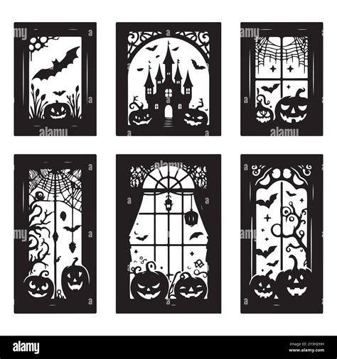Set of Halloween window silhouettes isolated on a white background ...