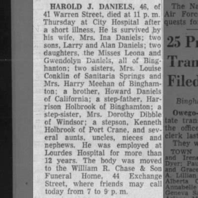 Obituary for HAROLD J. DANIELS (Aged 46) - Newspapers.com™