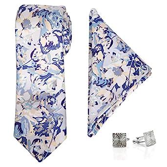 Buy VIBHAVARI Men's Blue Tie, Pocket Square & Cuff links Set at Amazon.in