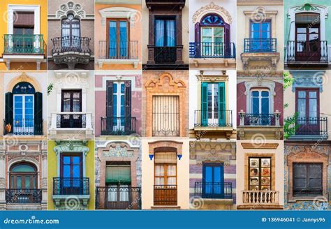 Collage of Different Colorful Spanish Windows Stock Image - Image of ...
