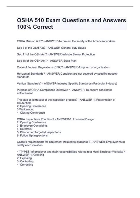 OSHA 510 Exam Questions and Answers 100% Correct - OSHA 510 - Stuvia US