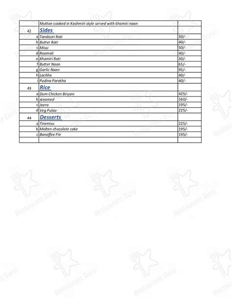 Menu at Berlin Hyderabad, Hyderabad