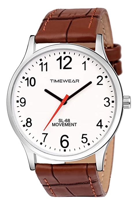 TIMEWEAR Analog White Number Dial Brown Leather Strap Watch for Men ...