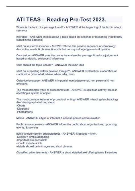 ATI TEAS – Reading Pre-Test 2023. - ATI TEAS 7 - Stuvia US