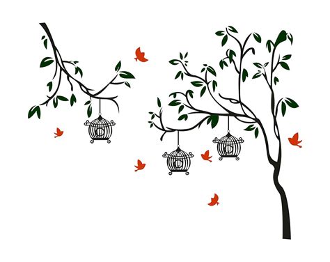 Buy DeStudio 'Black Tree with Cage and Bird' Wall Sticker (PVC Vinyl ...