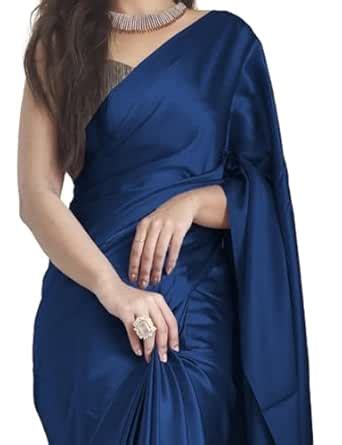 Buy SHOPAZ Women's Ready to Wear Plain Dark Blue Satin Silk 1 Minute ...