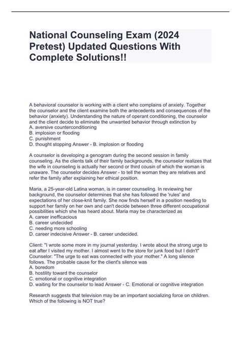 National Counseling Exam (2024 Pretest) Updated Questions With Complete ...