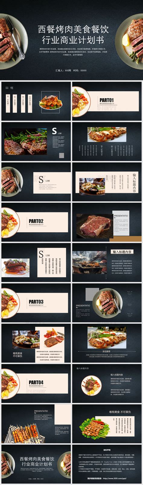 西餐烤肉美食餐饮行业商业计划书PPT模板-515PPT