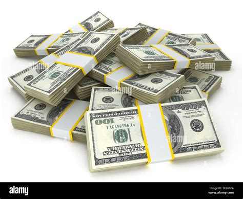 Stack of 100 dollar bills isolated on white background. 3D illustration ...
