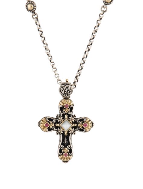 Konstantino Mother-of-Pearl & Tourmaline Cross Enhancer Pendant Bullet ...