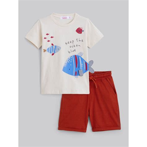 Buy Hopscotch 2-Pc Pure Cotton Cream T-Shirt & Shorts Online