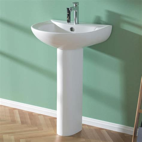 Miuara Pedestal Sink 20 Inch - 1 Hole Bathroom Pedestal Sink, White Pedestal Sink 20 x 17 Inch ...