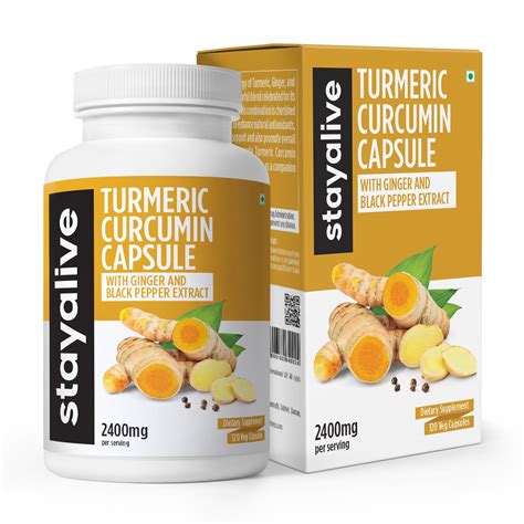 StayAlive Turmeric Capsules 2400mg, 95% Curcuminoids w/Ginger & Black ...
