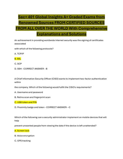 Sec+ 401 Global Insights: Practice Exam Questions and Answers | Exams ...