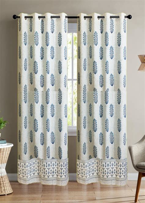 Get Hand-Block Floral Printed Blue Long Door Curtain at ₹ 1500 | LBB Shop