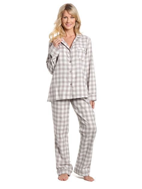 Womens 100% Cotton Lightweight Flannel Pajama Sleepwear Set - Gingham ...