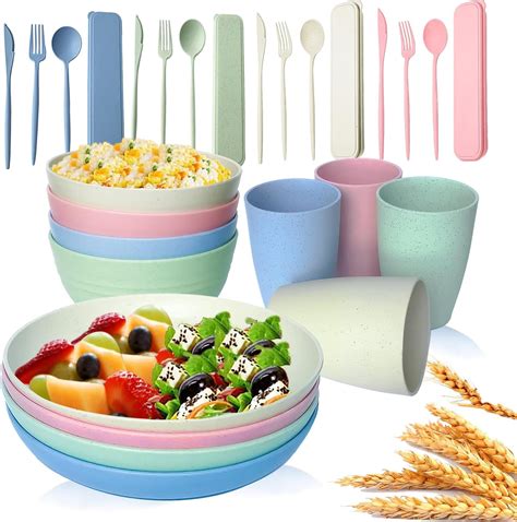 Amazon.com | Jarinda Wheat Straw Dinnerware Set for 4, 28PCS ...