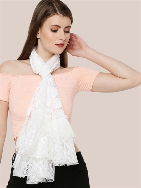 White Lace Stole with Ruffles – Dupatta Bazaar